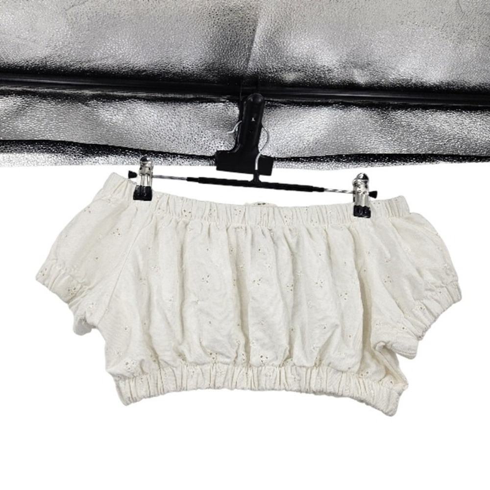 Vintage y2k Crop Top White Eyelet Off Shoulder Puff Sleeve Dead Stock NWT Size M